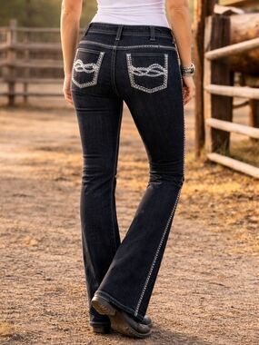 COWGIRL TUFF "Stirling" style #JSTLIN bootcut dark wash jeans sz 25x33L like new